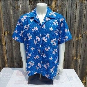 Hilo Hattie Mens Short Sleeve Hawaiian Shirt SIZE XL Blue Floral